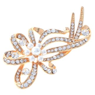 Crystal And Pearl Bow Brooch