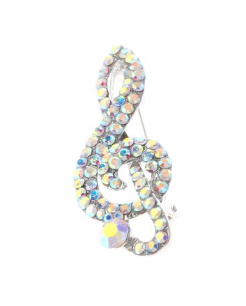 Crystal Treble Clef Brooch