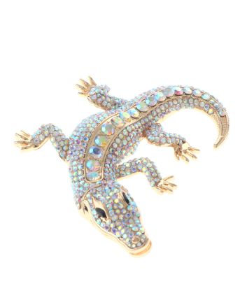 Large Alligator Rhinestone Brooch