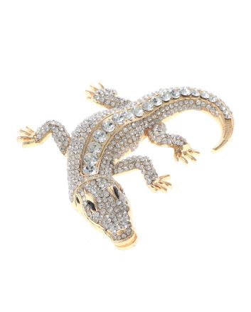 Large Alligator Rhinestone Brooch