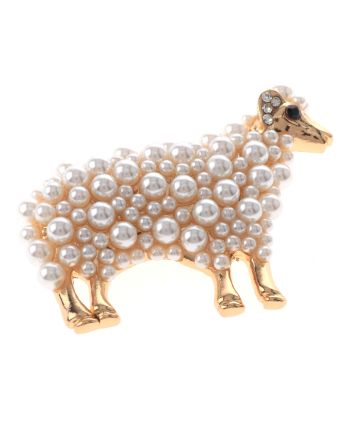 Synthetic Pearl Sheep Brooch