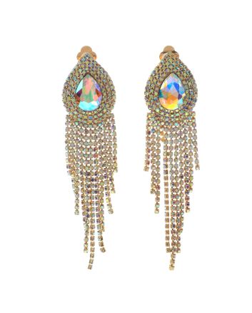 Rhinestone Clip On Chain Earrings
