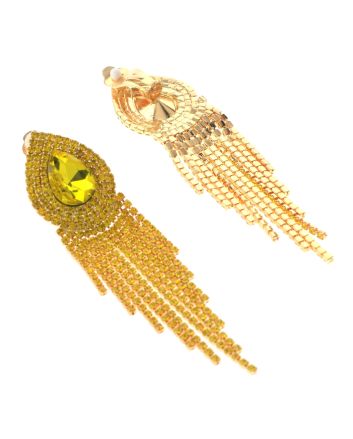 Rhinestone Clip On Chain Earrings