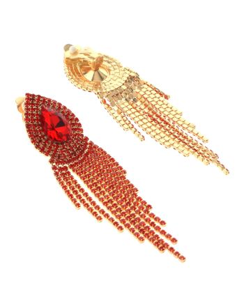 Rhinestone Clip On Chain Earrings