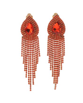 Rhinestone Clip On Chain Earrings
