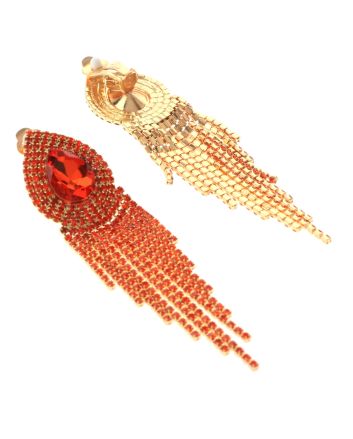 Rhinestone Clip On Chain Earrings