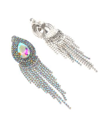 Rhinestone Clip On Chain Earrings
