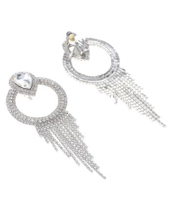 Crystal Chain Tassel Clip-On Earrings