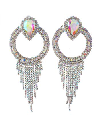 Crystal Chain Tassel Clip-On Earrings