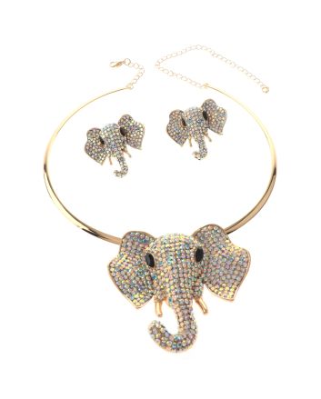 Large Crystal Elephant Necklace Earring Set