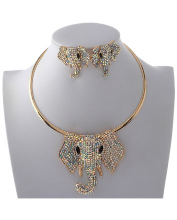 Large Crystal Elephant Necklace Earring Set