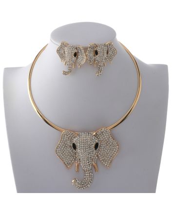 Large Crystal Elephant Necklace Earring Set