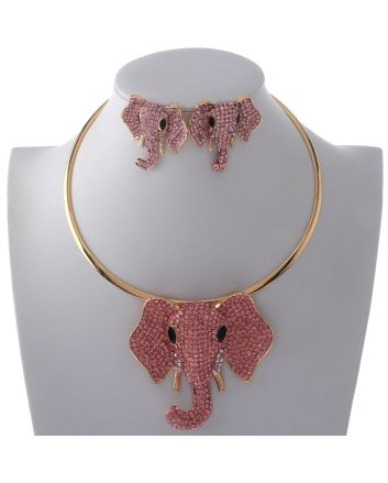 Large Crystal Elephant Necklace Earring Set