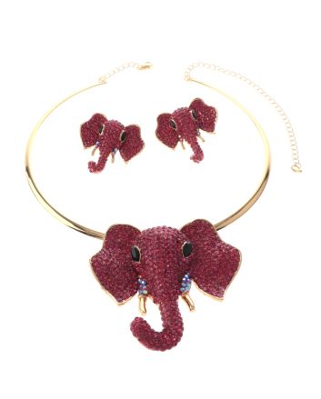 Large Crystal Elephant Necklace Earring Set