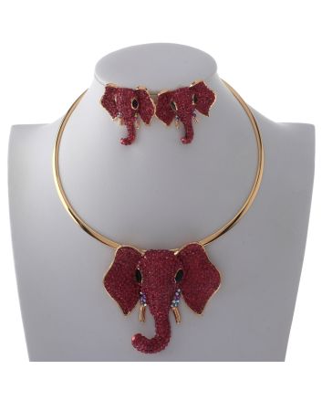 Large Crystal Elephant Necklace Earring Set