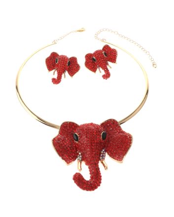 Large Crystal Elephant Necklace Earring Set