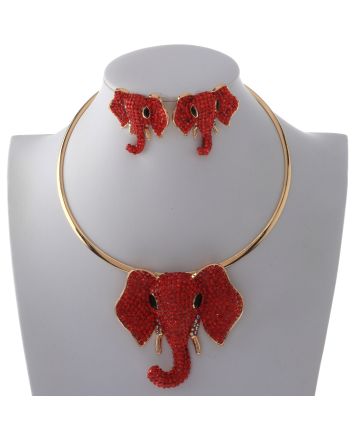 Large Crystal Elephant Necklace Earring Set