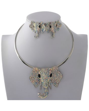 Large Crystal Elephant Necklace Earring Set
