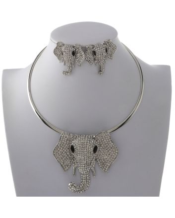 Large Crystal Elephant Necklace Earring Set