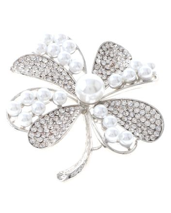 Crystal And Pearl Flower Brooch