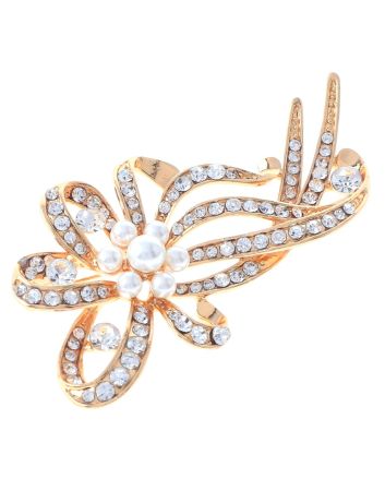 Crystal And Pearl Bow Brooch