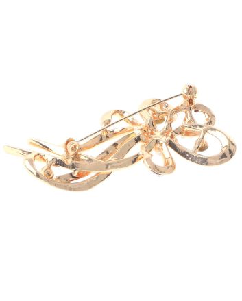 Crystal And Pearl Bow Brooch