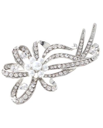 Crystal And Pearl Bow Brooch
