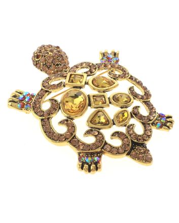 Large Turtle Rhinestone Brooch