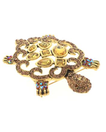 Large Turtle Rhinestone Brooch