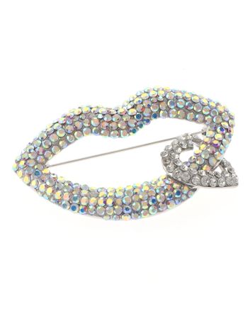 Large Crystal Lip & Heart Brooch