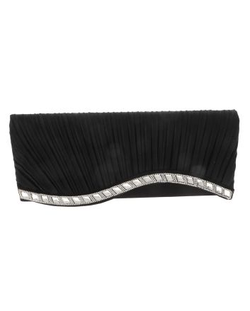 Waved Rhinestone Satin Evening Bag