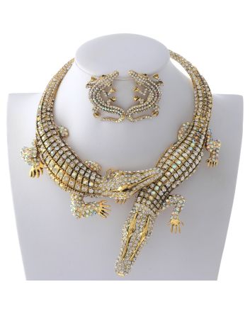 Large Crystal Alligator Necklace Earring Set
