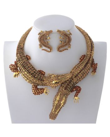 Large Crystal Alligator Necklace Earring Set