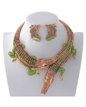 Large Crystal Alligator Necklace Earring Set