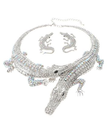 Large Crystal Alligator Necklace Earring Set