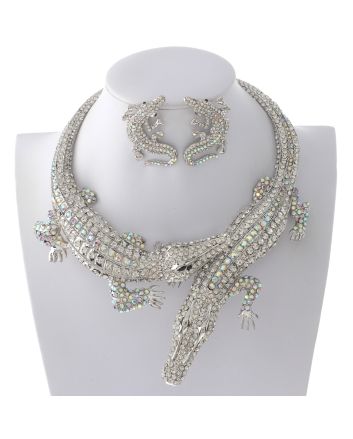 Large Crystal Alligator Necklace Earring Set