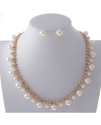 Synthetic Pearl Necklace Earring Set 