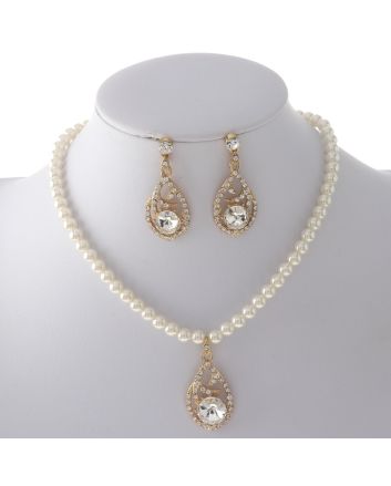 Synthetic Pearl Necklace Earring Set 