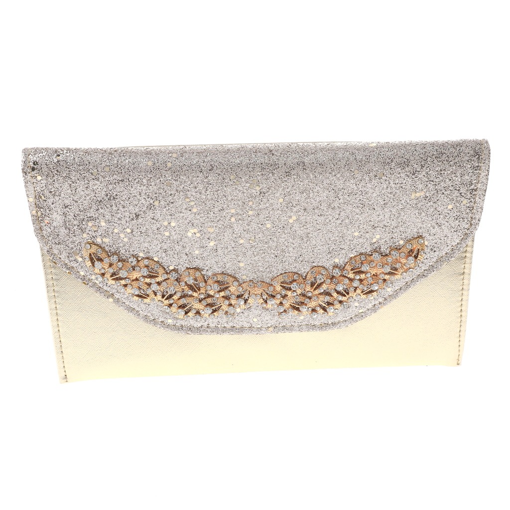 Gold Tone Leatherette Glitter Fabric Evening Envelope Bag TLX104-GLD